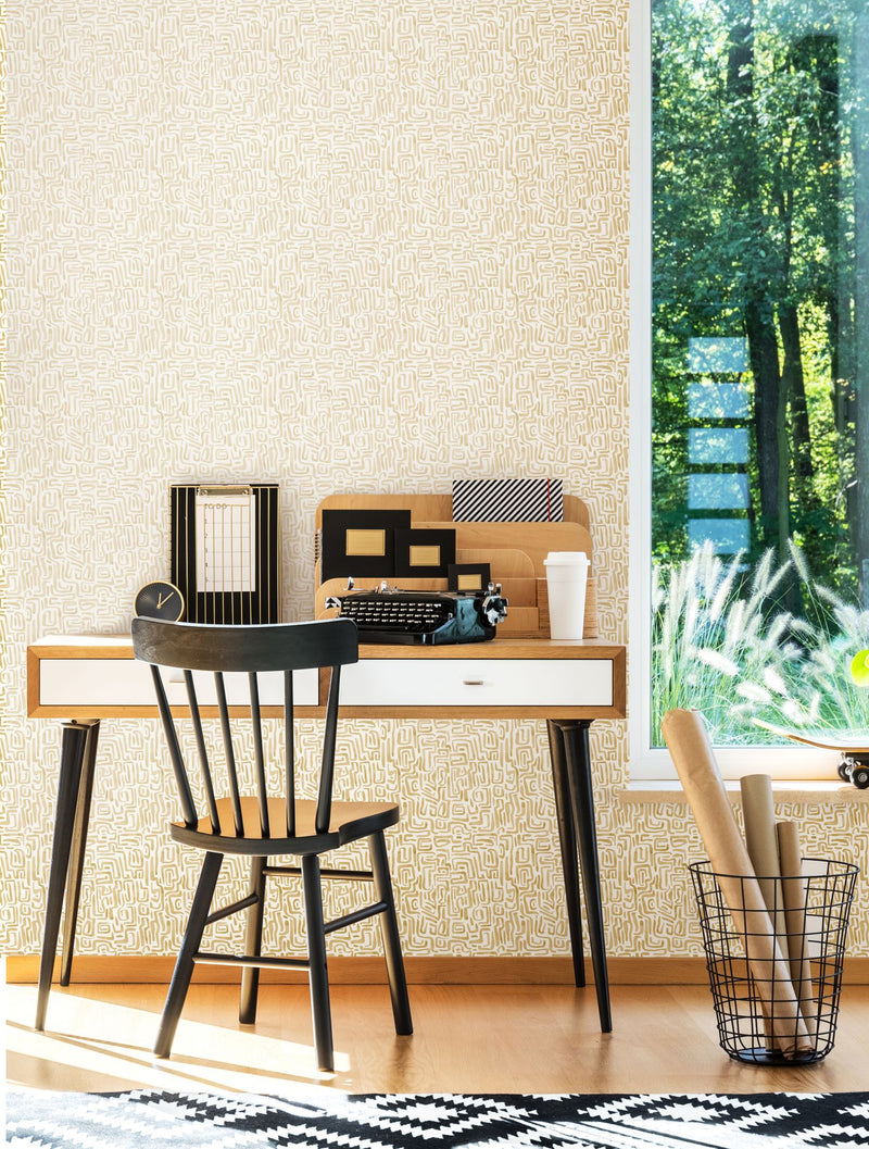 HWA1429W Maze Squiggle Soft Straw Wallpaper by Hoopla Walls