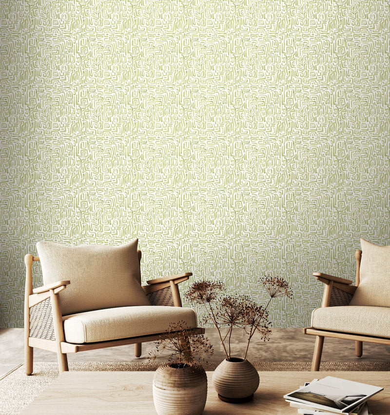 HWA1430W Maze Squiggle Olive Mix Wallpaper by Hoopla Walls