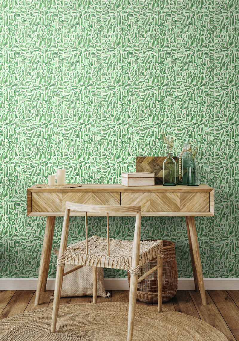 HWA1431W Maze Squiggle Emerald Wallpaper by Hoopla Walls