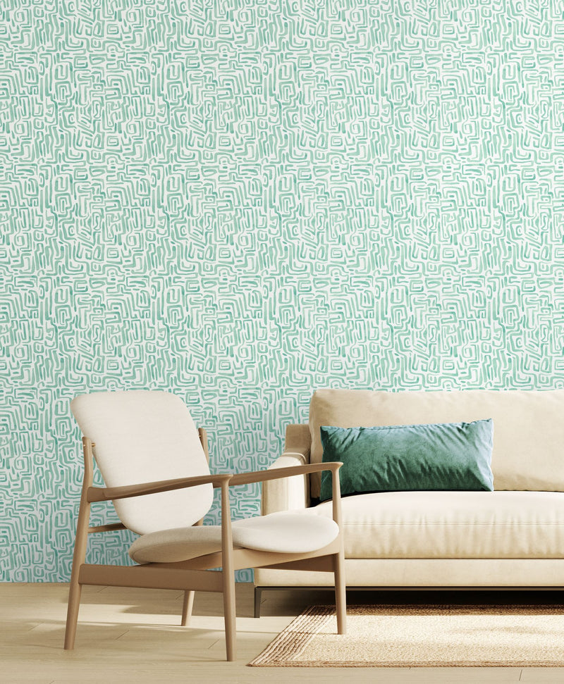 HWA1432W Maze Squiggle Seafoam Wallpaper by Hoopla Walls