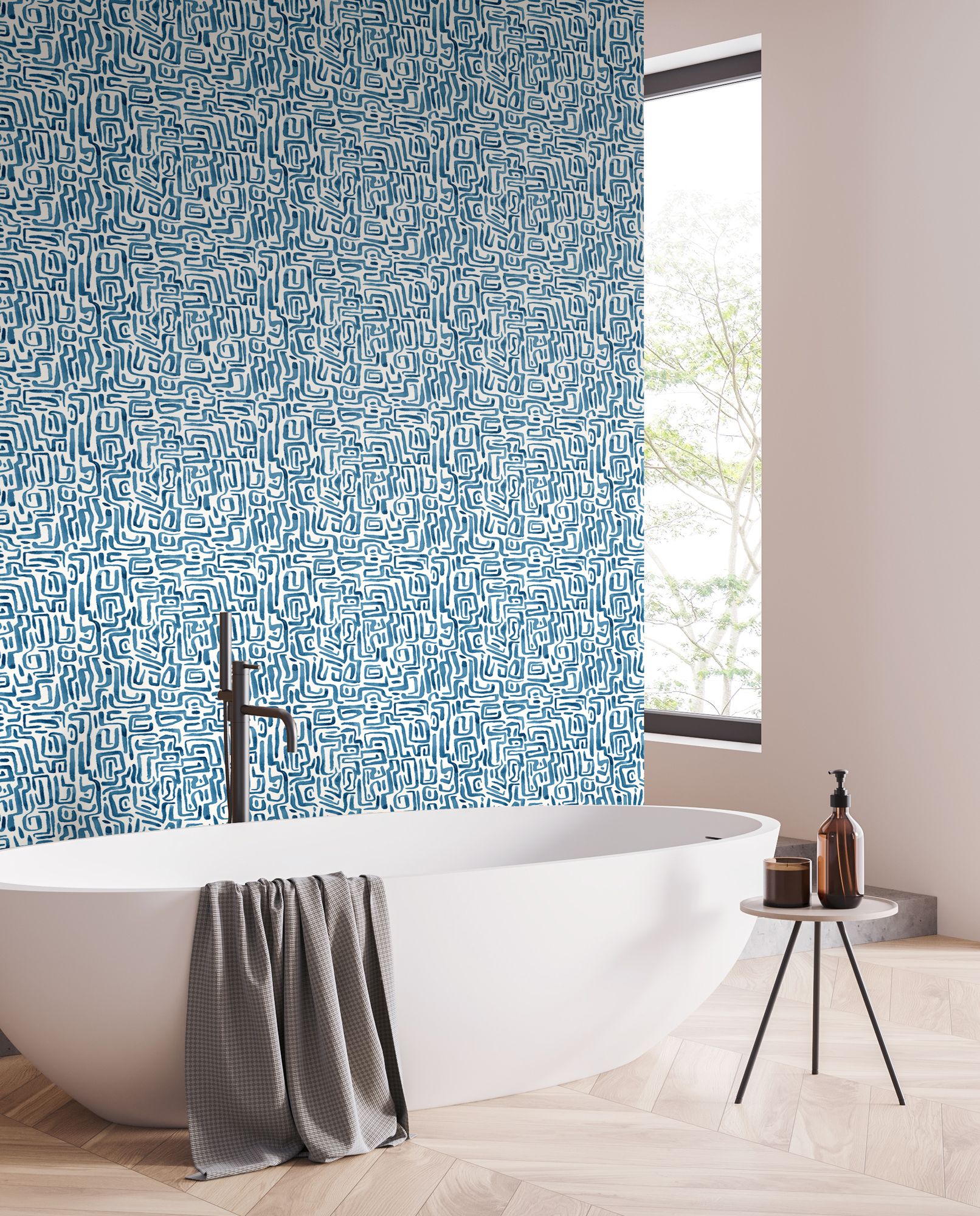 HWA1433W Maze Squiggle Ink Wallpaper by Hoopla Walls