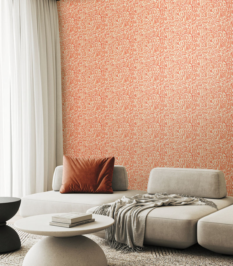 HWA1434W Maze Squiggle Orange Mix Wallpaper by Hoopla Walls