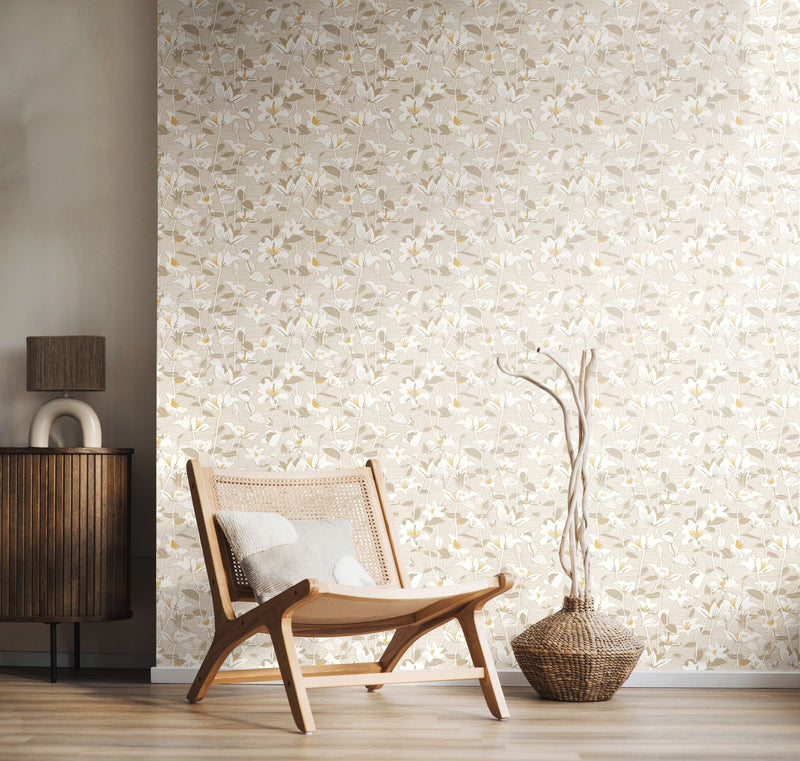 HWA1436W Lino Leaves Coconut Mix Wallpaper by Hoopla Walls