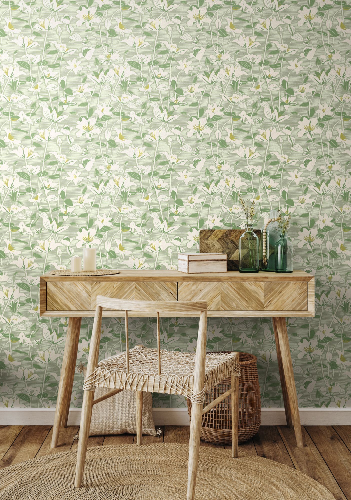 HWA1437W Lino Leaves Willow Mix Wallpaper by Hoopla Walls