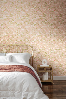 HWA1438W Lino Leaves Blush & Sage Wallpaper by Hoopla Walls