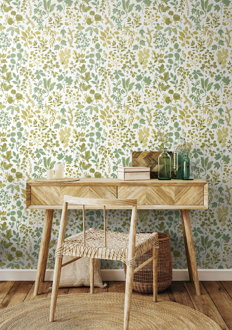 HWA1442W Botanical Leaves Olive Mix Wallpaper by Hoopla Walls