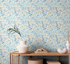 HWA1447W Botanical Leaves Denim Mix Wallpaper by Hoopla Walls