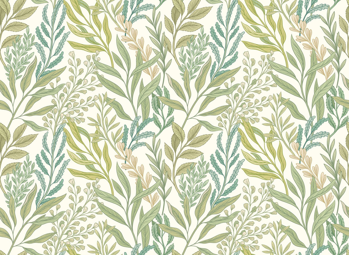 HWA1389W Verdant Leaves Sage & Willow Wallpaper by Hoopla Walls