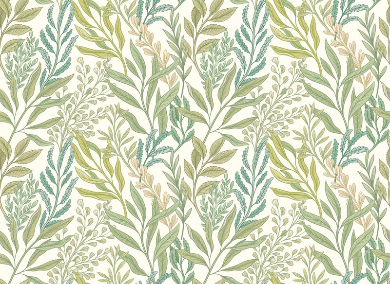 HWA1389W Verdant Leaves Sage & Willow Wallpaper by Hoopla Walls