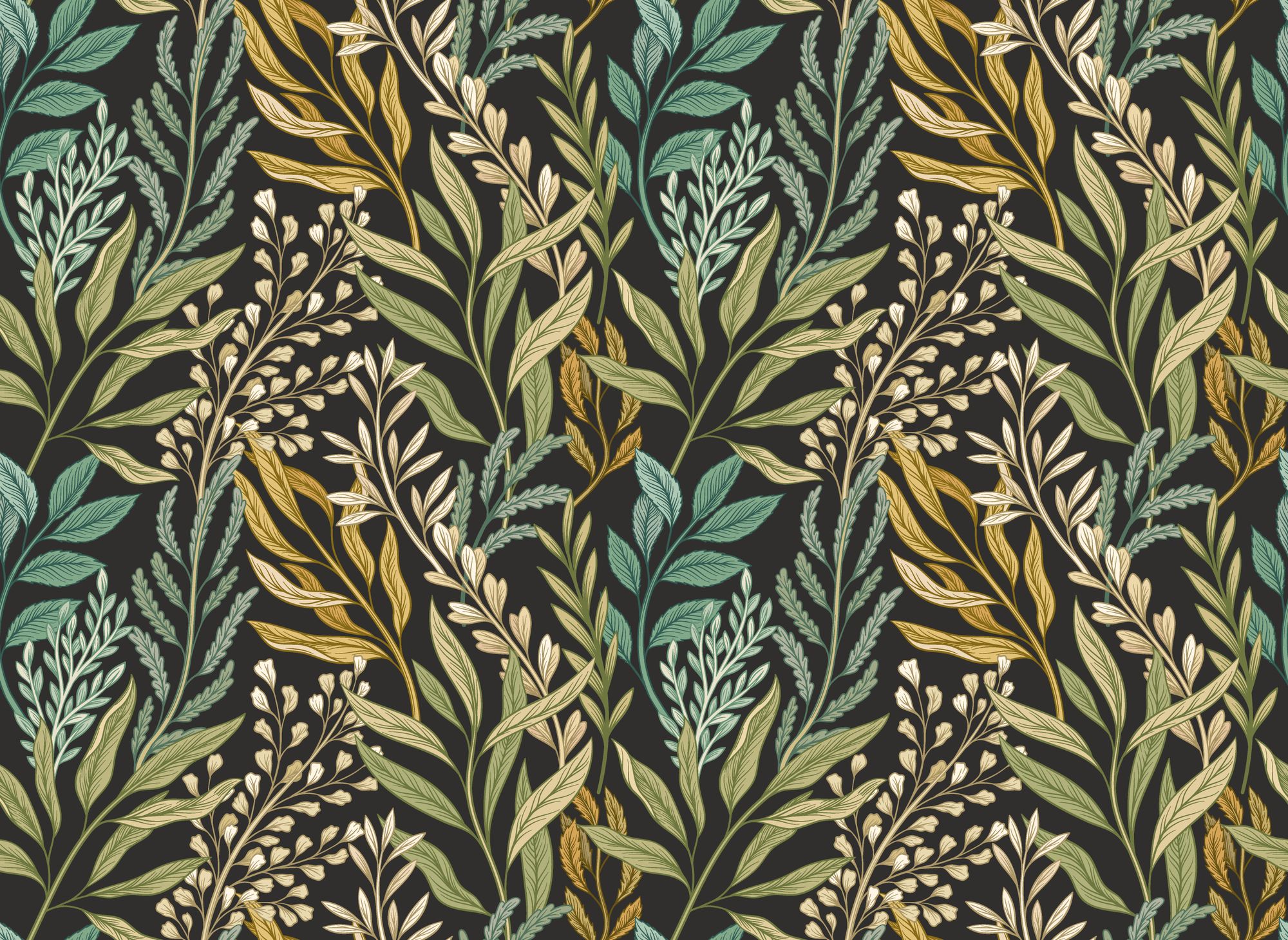 HWA1391W Verdant Leaves Noir Mix Wallpaper by Hoopla Walls