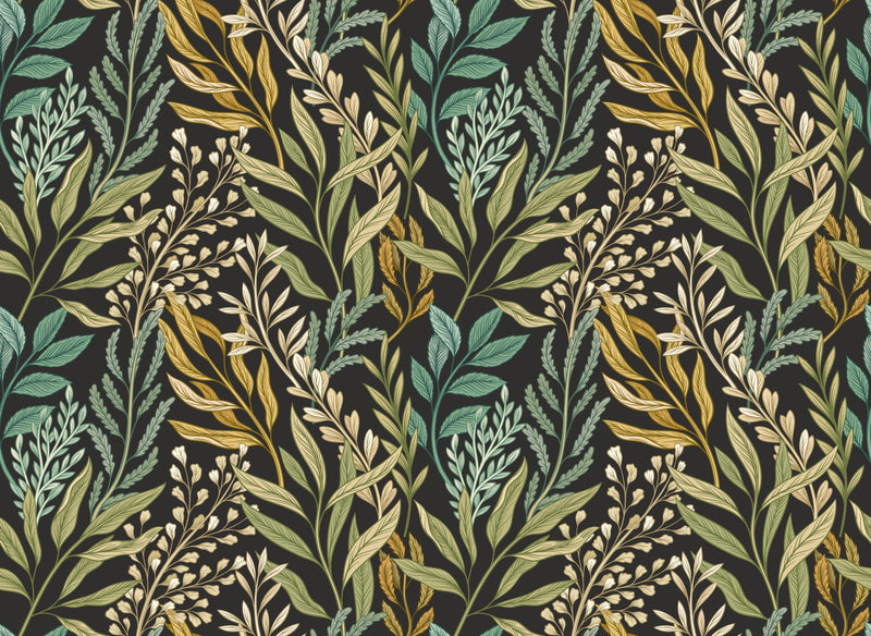 HWA1391W Verdant Leaves Noir Mix Wallpaper by Hoopla Walls