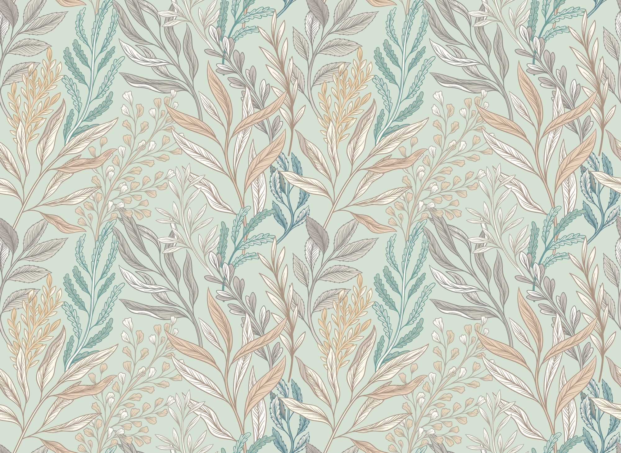 HWA1393W Verdant Leaves Sea & Stone Wallpaper by Hoopla Walls