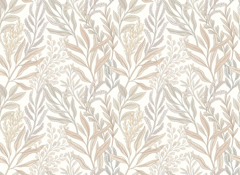 HWA1394W Verdant Leaves Parchment Wallpaper by Hoopla Walls