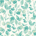 HWA1411W Watercolour Leaves Aqua & Chalk Wallpaper by Hoopla Walls