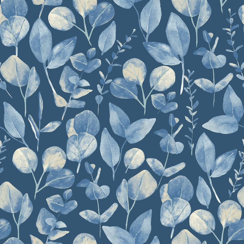 HWA1412W Watercolour Leaves Slate Blue Wallpaper by Hoopla Walls