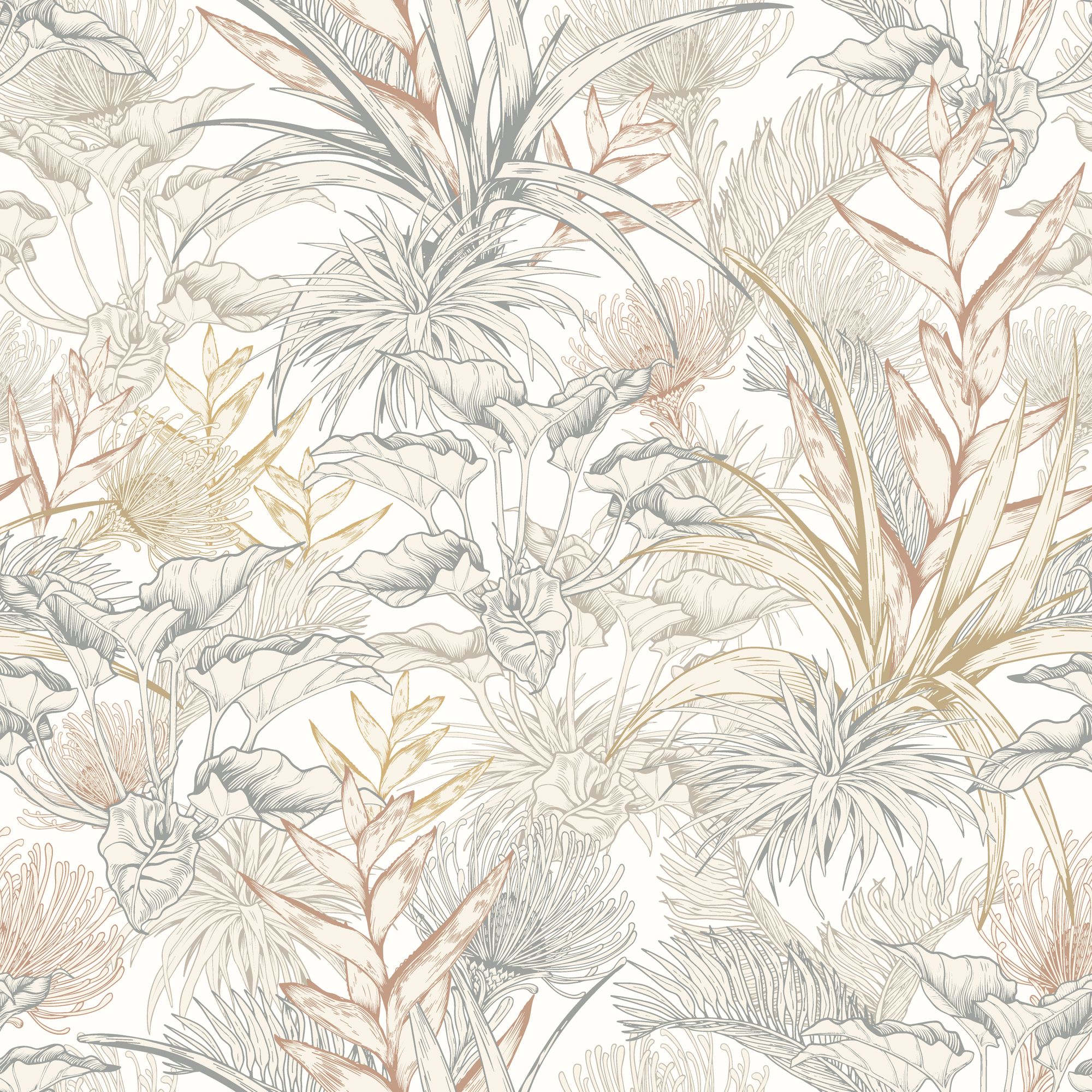 HWA1423W Tropical Canopy Oyster & Chalk Wallpaper by Hoopla Walls