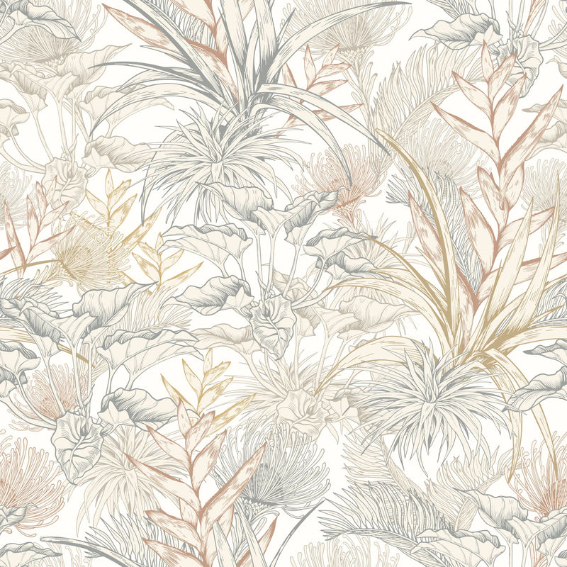 HWA1423W Tropical Canopy Oyster & Chalk Wallpaper by Hoopla Walls