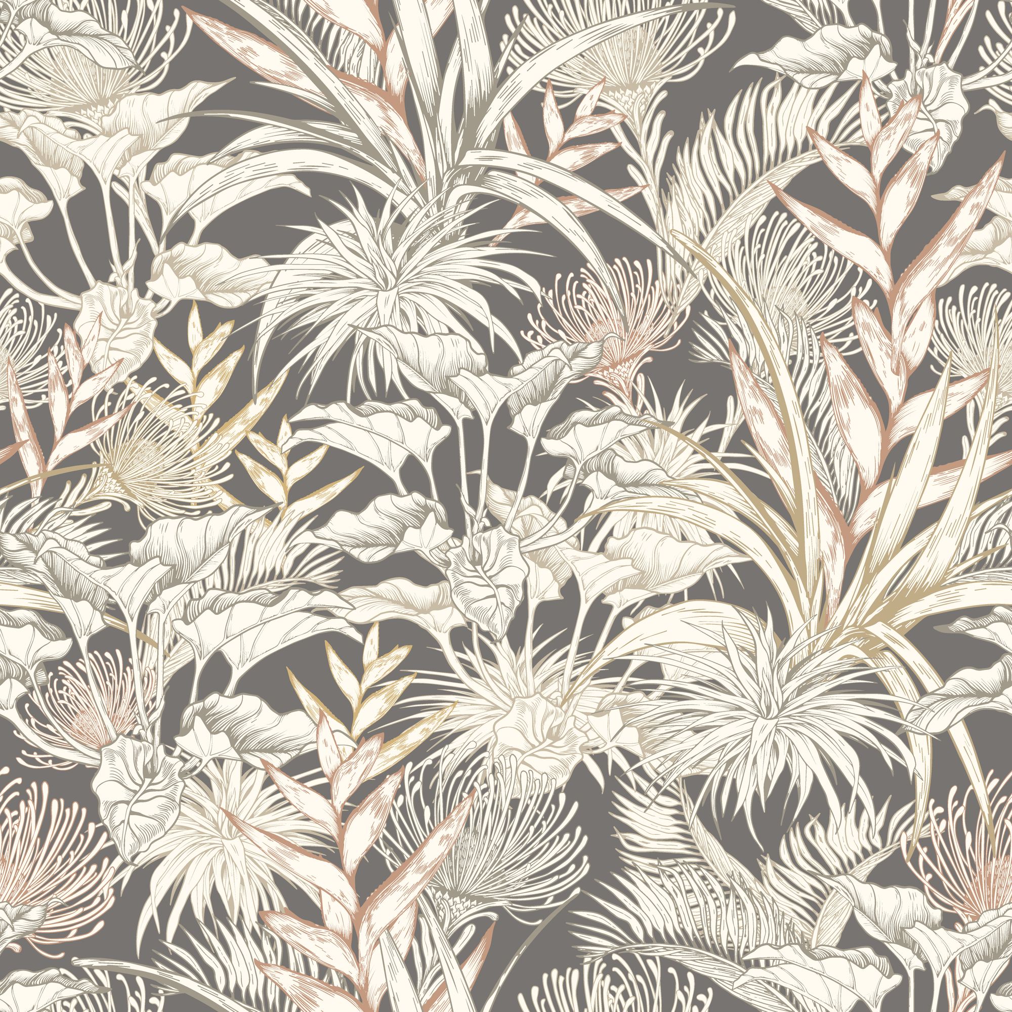 HWA1425W Tropical Canopy Charcoal & Stone Wallpaper by Hoopla Walls