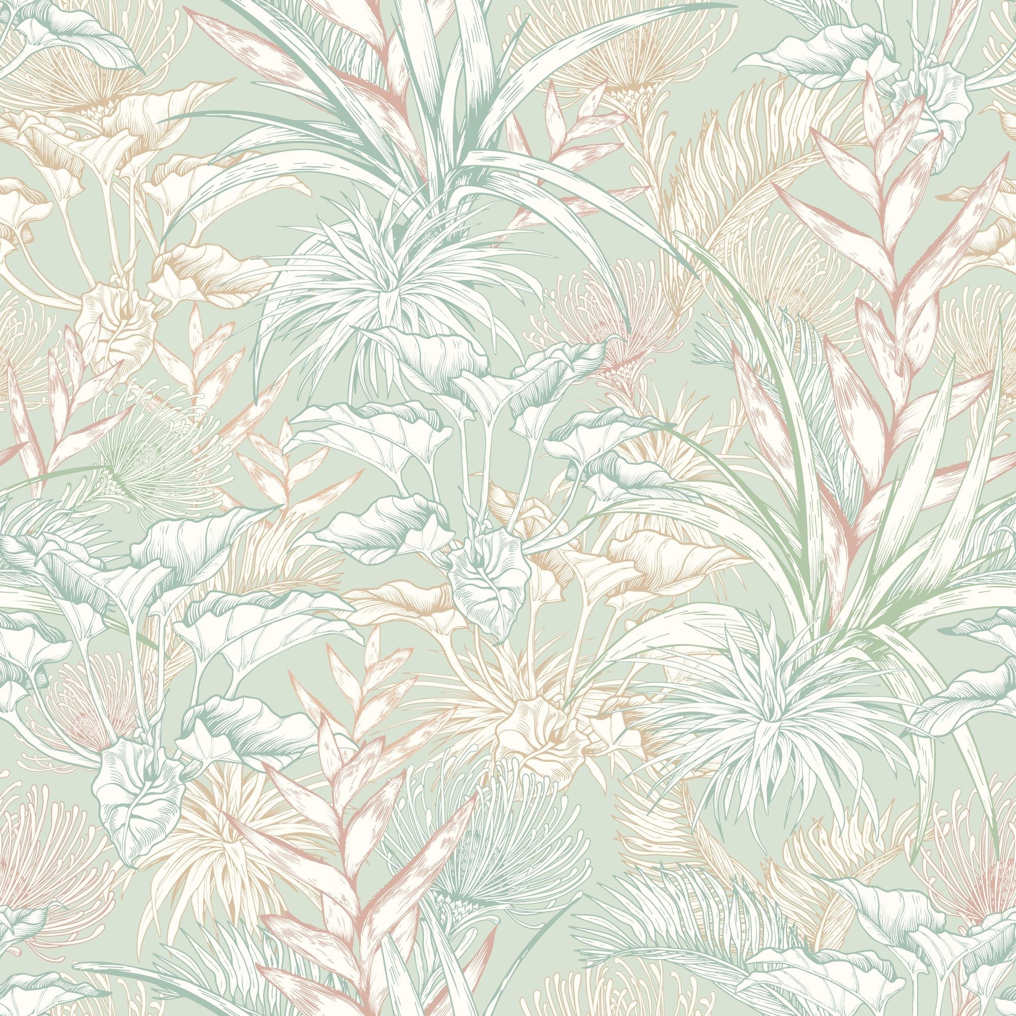 HWA1427W Tropical Canopy Duck Egg Mix Wallpaper by Hoopla Walls