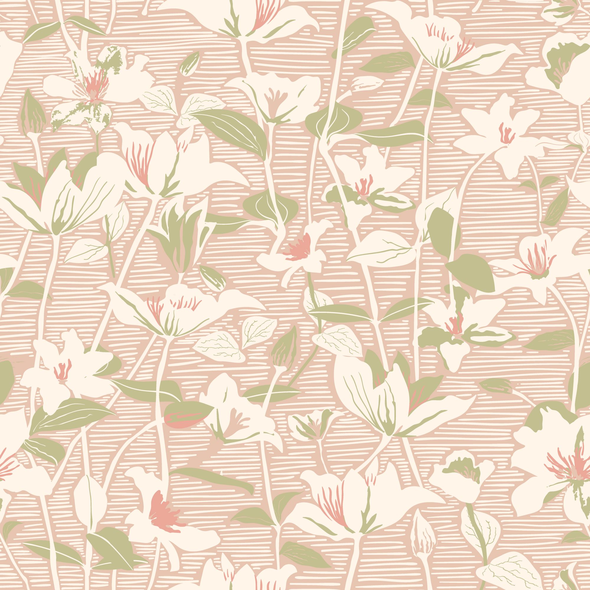 HWA1438W Lino Leaves Blush & Sage Wallpaper by Hoopla Walls