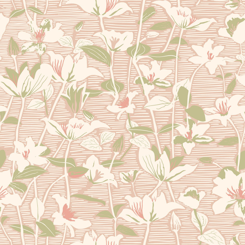 HWA1438W Lino Leaves Blush & Sage Wallpaper by Hoopla Walls