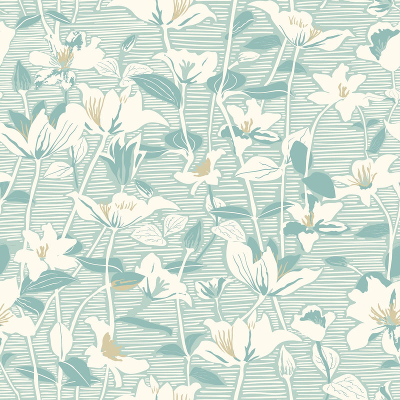 HWA1439W Lino Leaves Duck Egg Wallpaper by Hoopla Walls