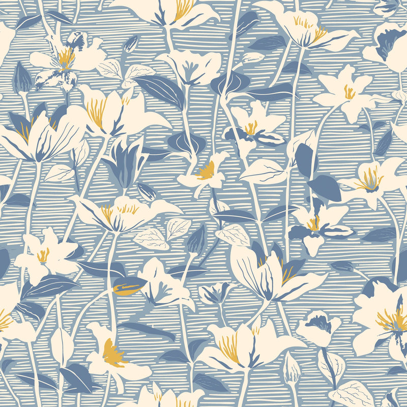 HWA1440W Lino Leaves Soft Navy Wallpaper by Hoopla Walls
