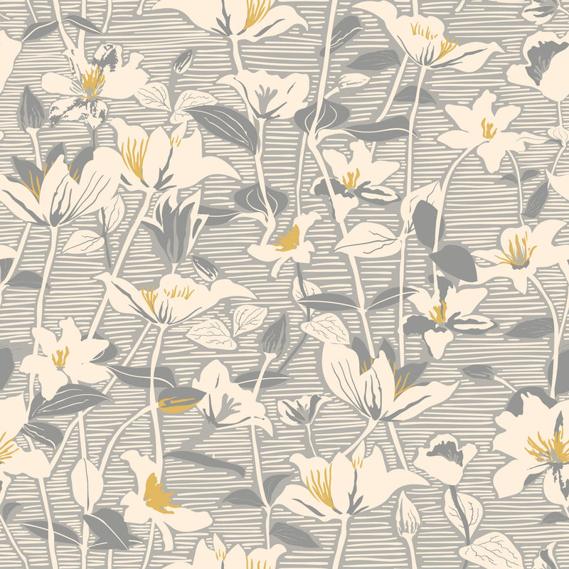 HWA1441W Lino Leaves Gunmetal Wallpaper by Hoopla Walls