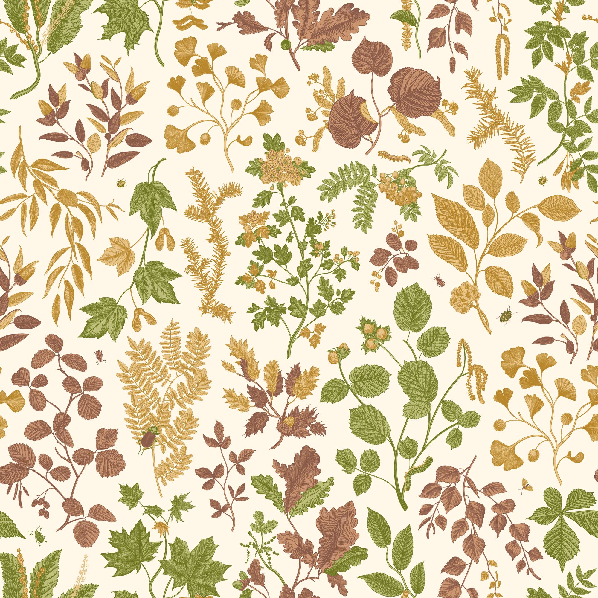 HWA1444W Botanical Leaves Ginger & Olive Wallpaper by Hoopla Walls