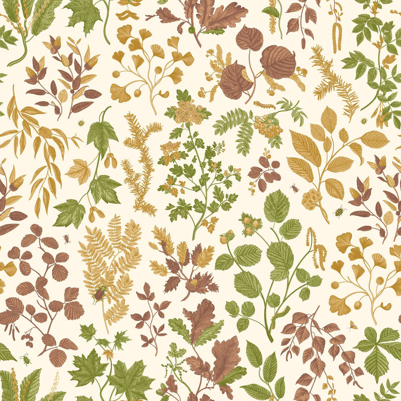 HWA1444W Botanical Leaves Ginger & Olive Wallpaper by Hoopla Walls