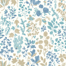 HWA1447W Botanical Leaves Denim Mix Wallpaper by Hoopla Walls