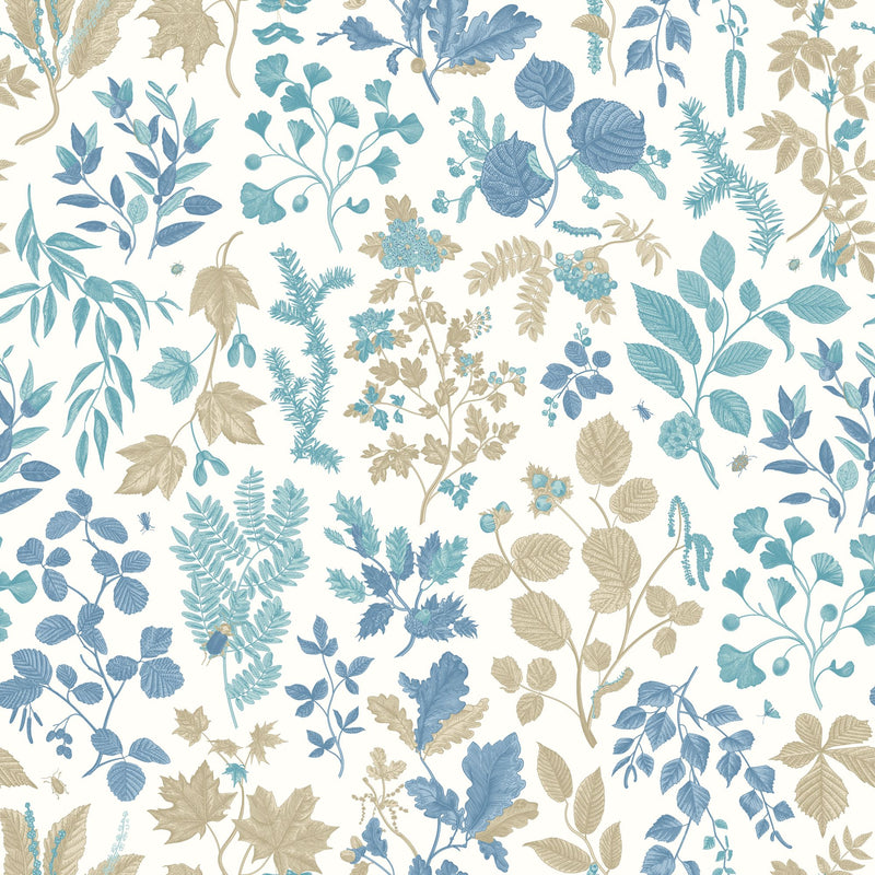 HWA1447W Botanical Leaves Denim Mix Wallpaper by Hoopla Walls