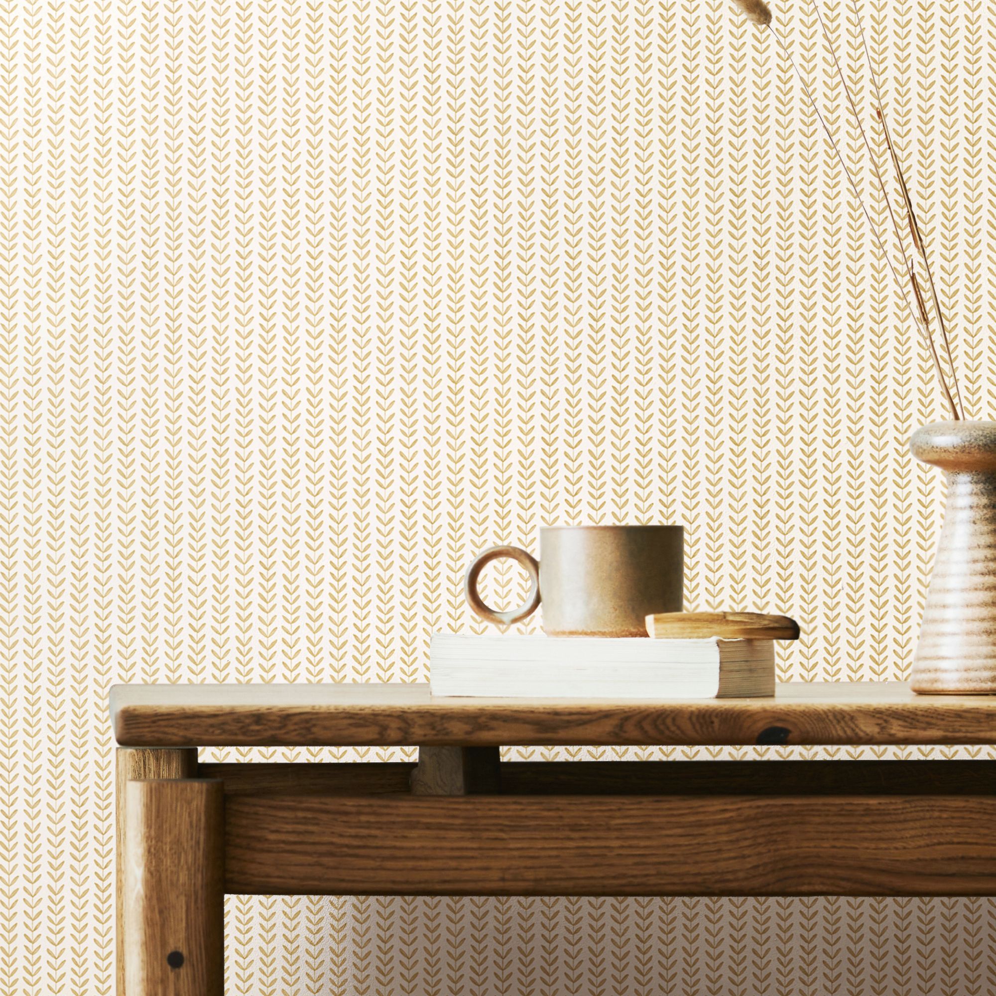 HWA1223W Ditsy Leaf Stripe Linen Wallpaper by Hoopla Walls