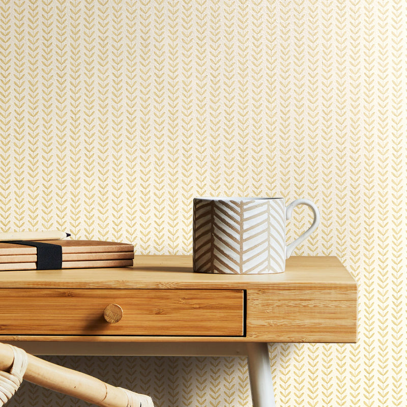 HWA1224W Ditsy Leaf Stripe Hay Wallpaper by Hoopla Walls