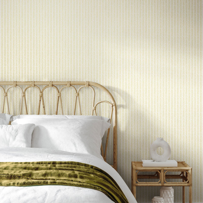 HWA1225W Ditsy Leaf Stripe Lichen Wallpaper by Hoopla Walls