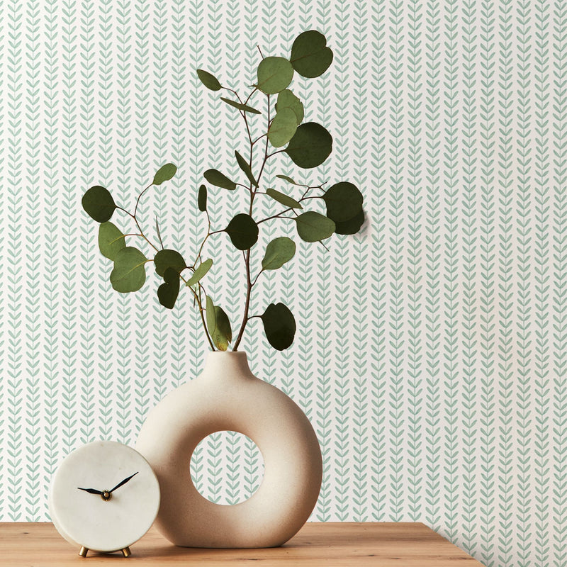 HWA1227W Ditsy Leaf Stripe Duck Egg Wallpaper by Hoopla Walls