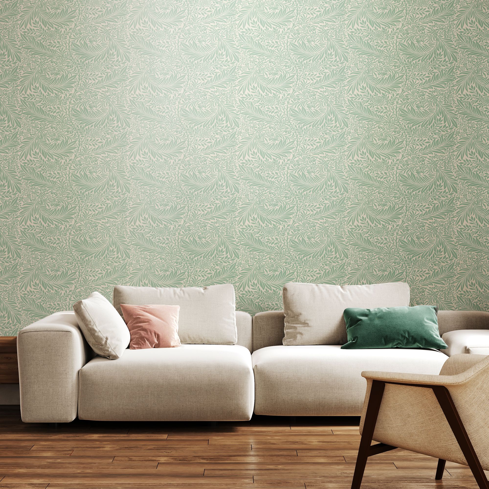 HWA1231W Leaf Vine Seafoam Wallpaper by Hoopla Walls