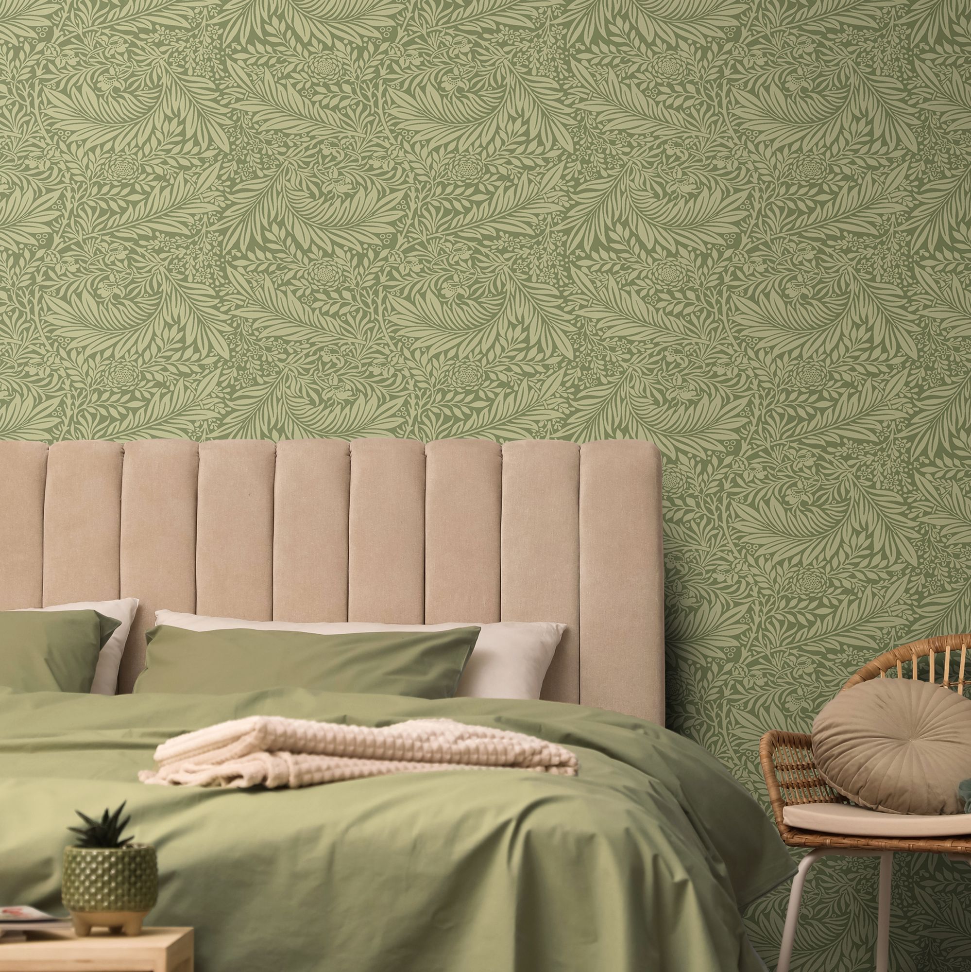 HWA1233W Leaf Vine Olivine Wallpaper by Hoopla Walls