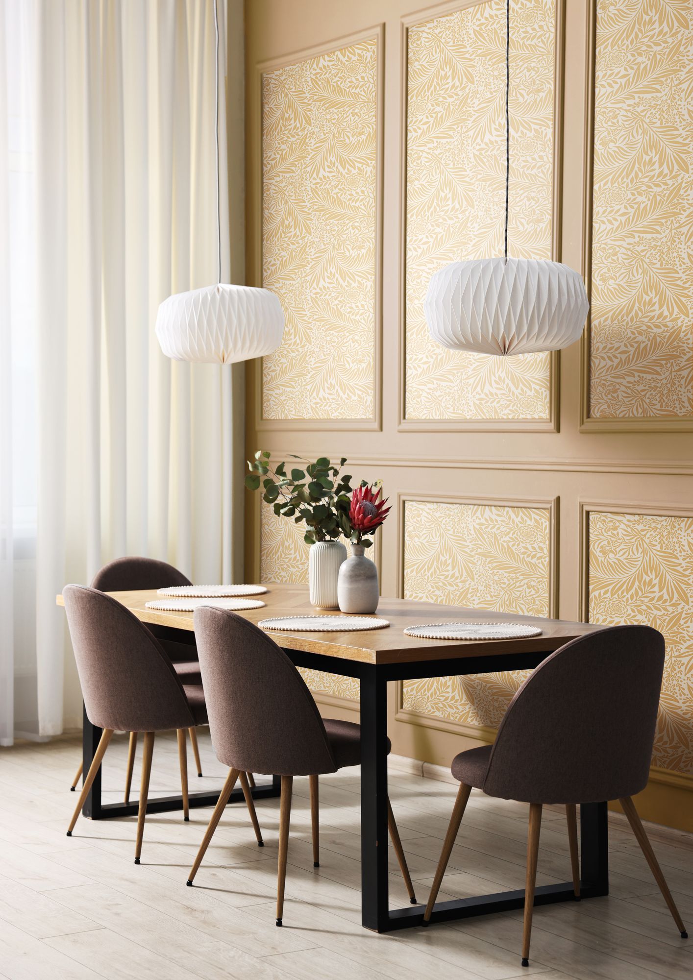 HWA1235W Leaf Vine Butter Wallpaper by Hoopla Walls