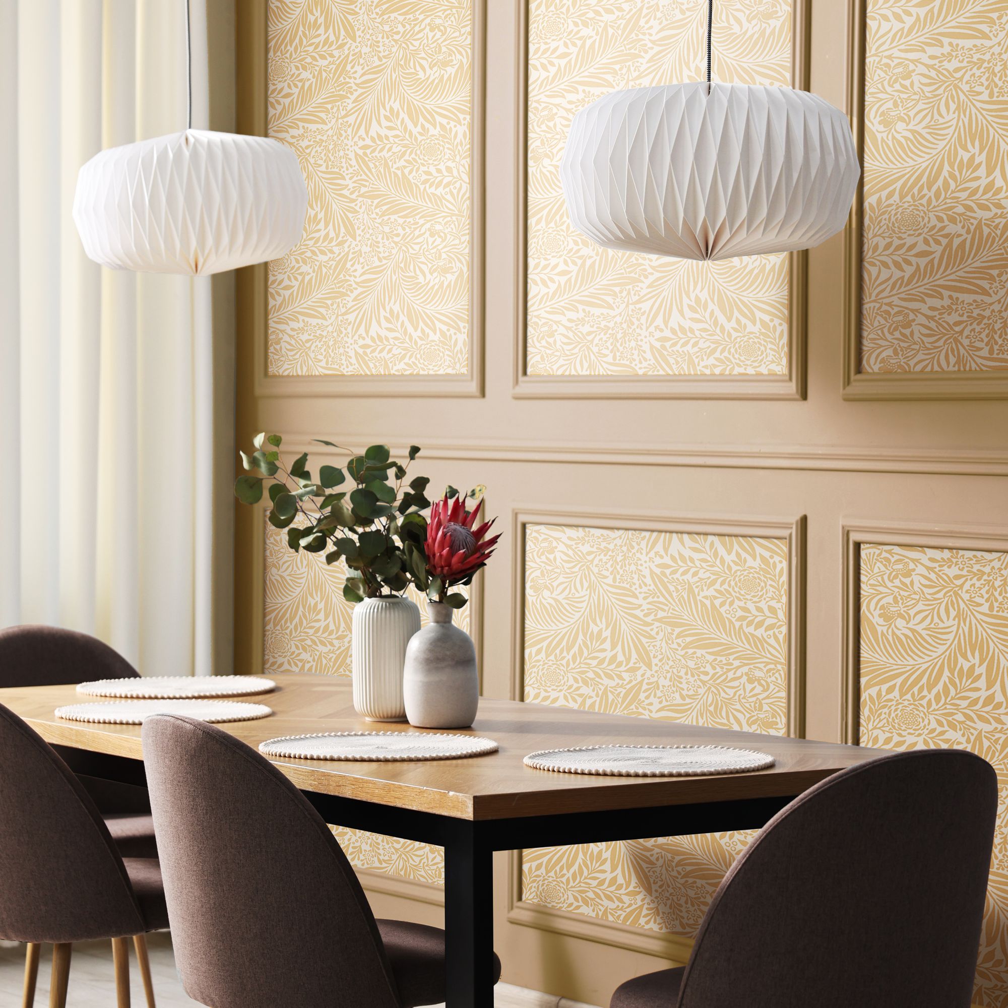 HWA1235W Leaf Vine Butter Wallpaper by Hoopla Walls