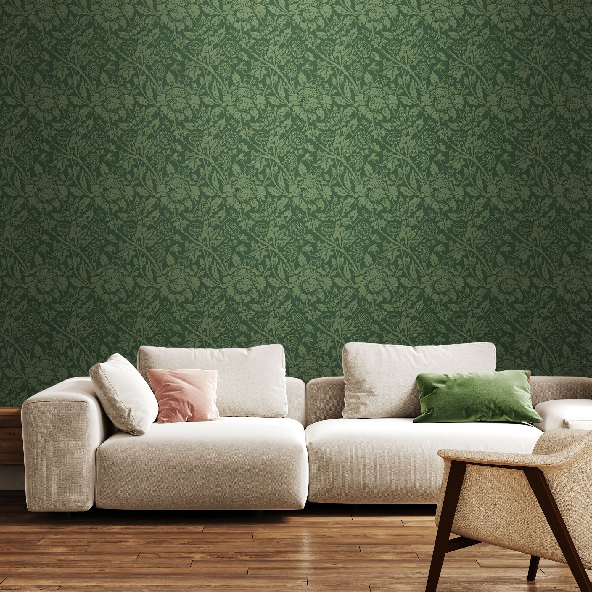 HWA1246W Damask Trail Forest Green Wallpaper by Hoopla Walls