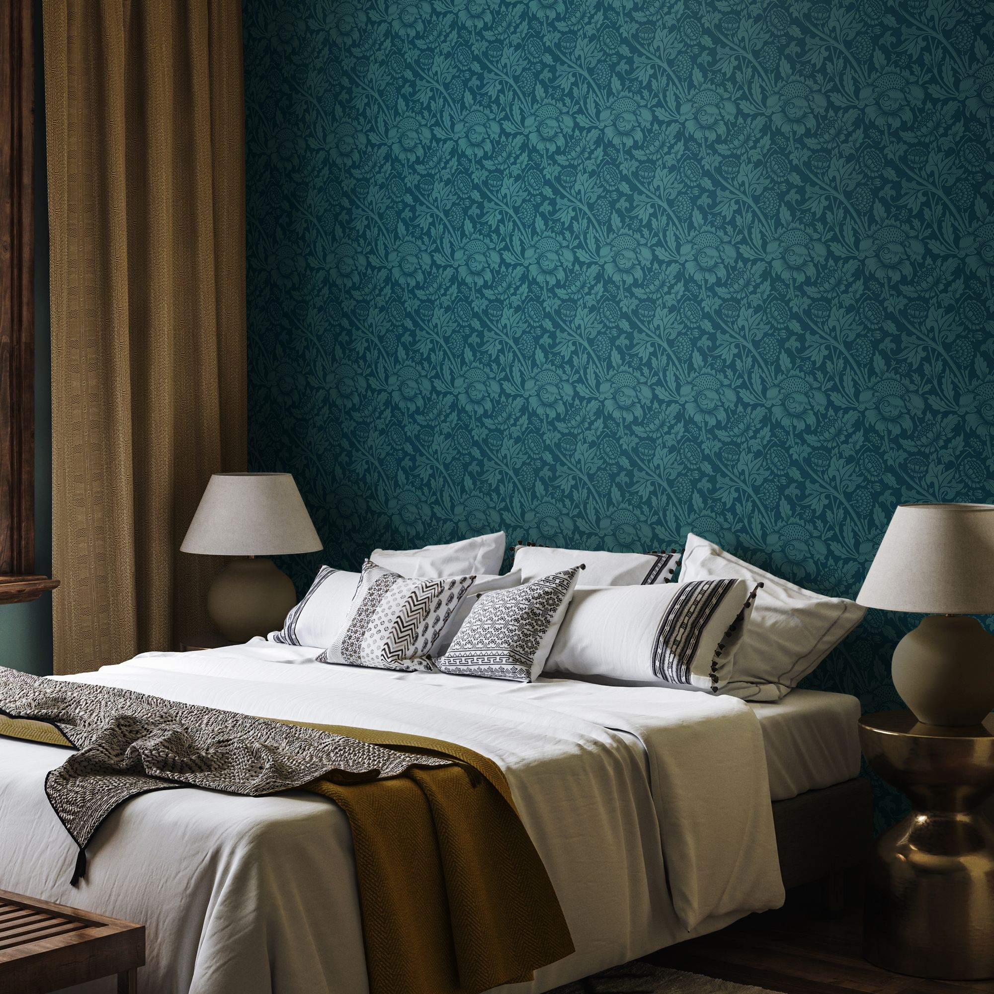 HWA1247W Damask Trail Rich Teal Wallpaper by Hoopla Walls