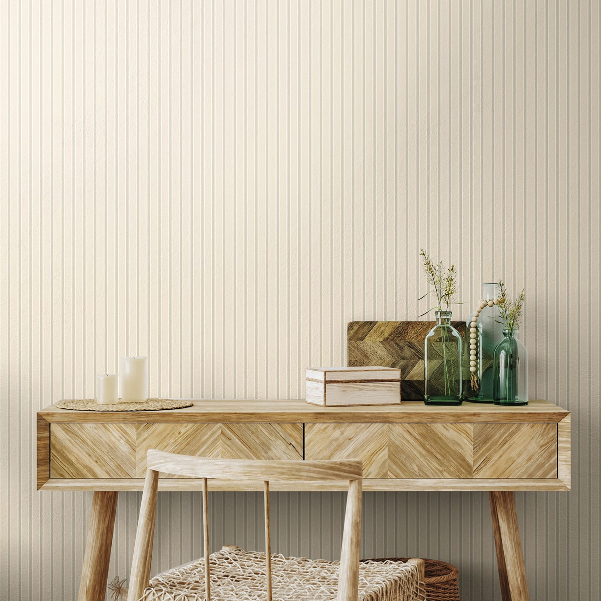 HWA1256W Chalk Stripe Taupe Wallpaper by Hoopla Walls