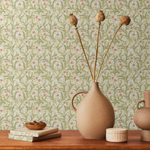 HWA1264W Floral Trail Sage & Coral Wallpaper by Hoopla Walls