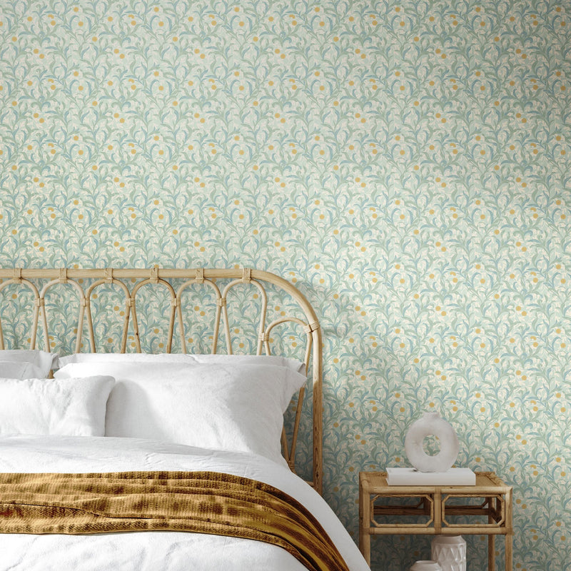 HWA1266W Floral Trail Duck Egg Blue Wallpaper by Hoopla Walls