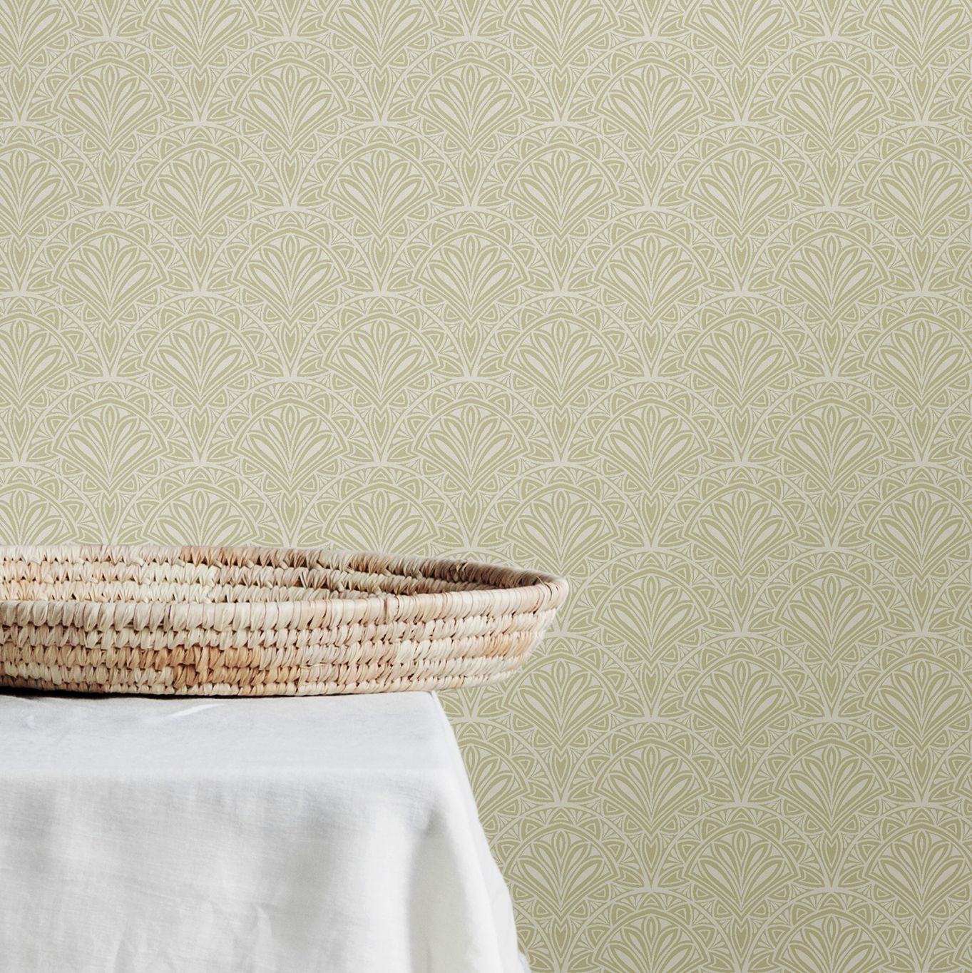 HWA1269W Ditsy Deco Fan Sage Wallpaper by Hoopla Walls