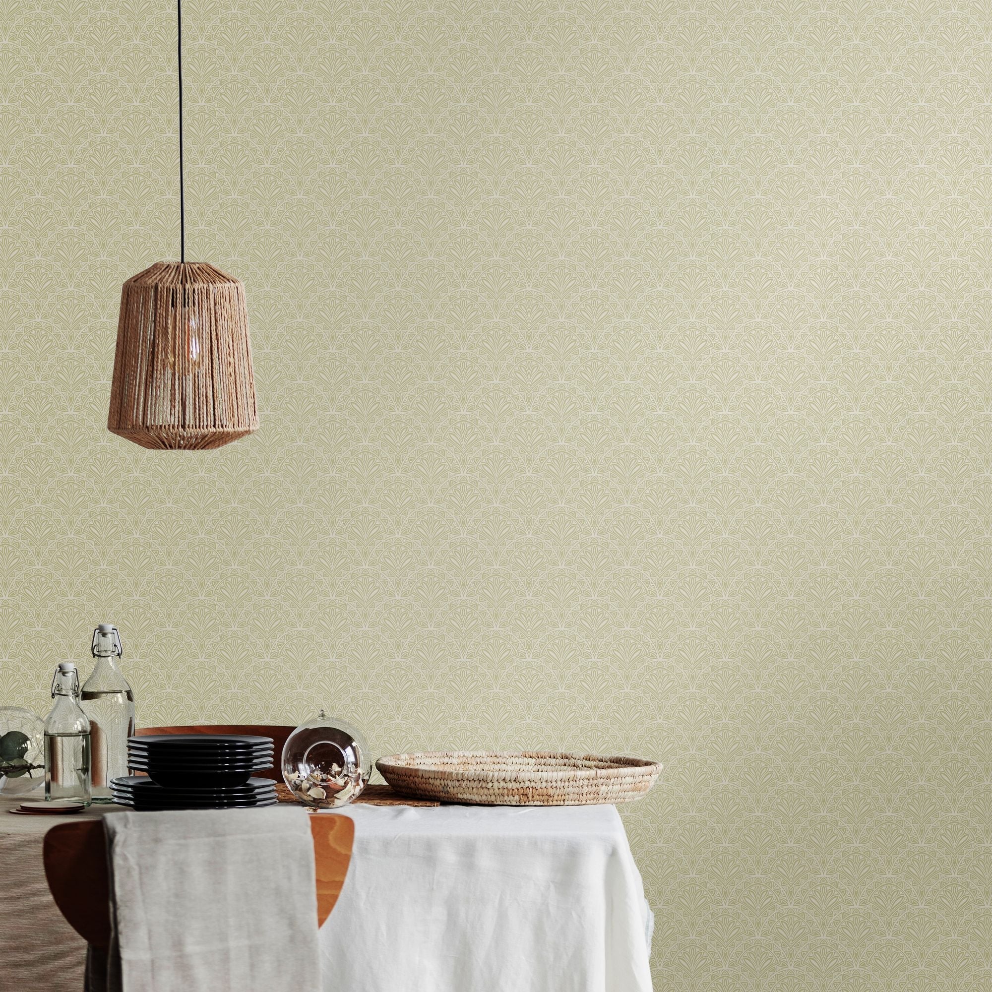 HWA1269W Ditsy Deco Fan Sage Wallpaper by Hoopla Walls