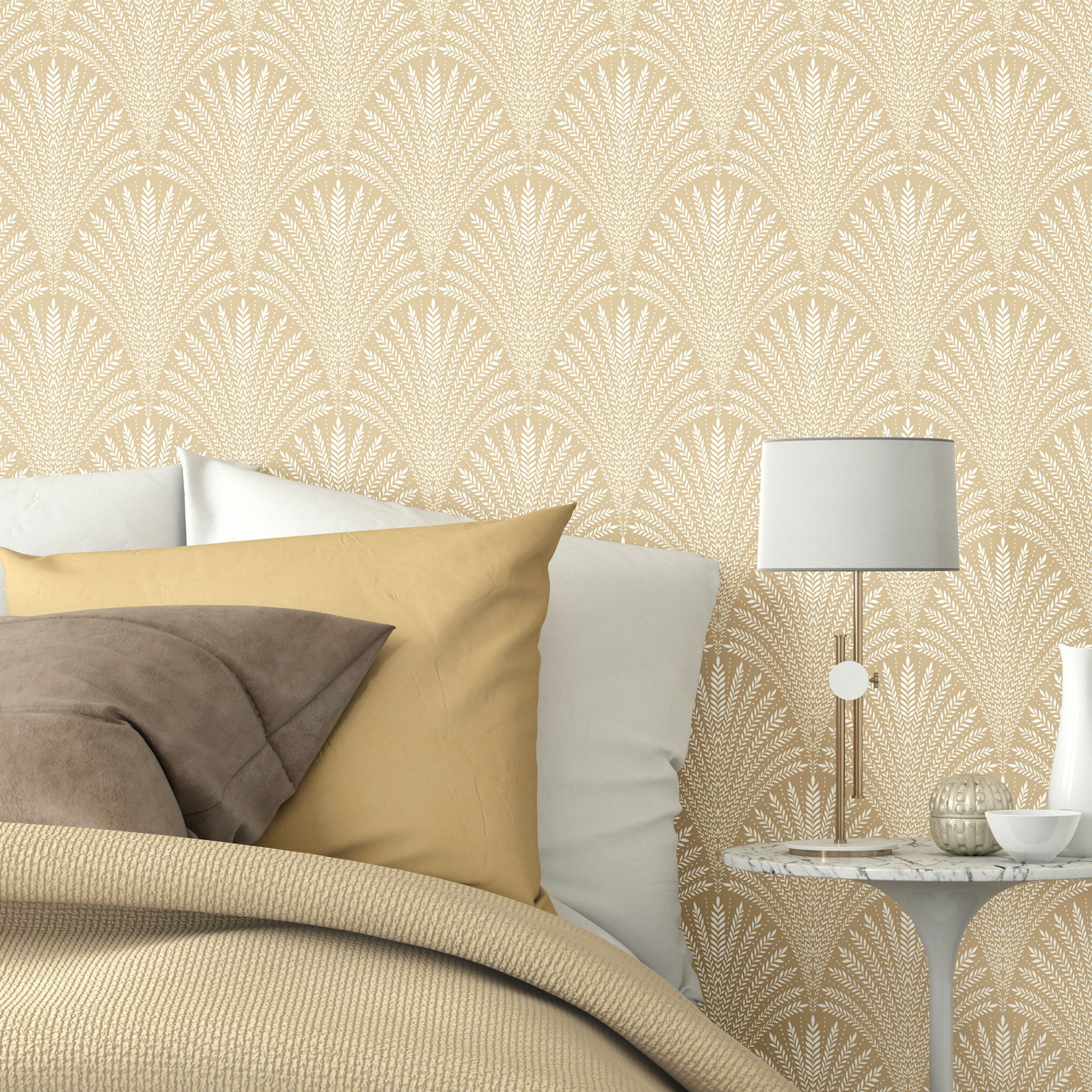 HWA1032W Leaf Fan Gold Wallpaper by Hoopla Walls