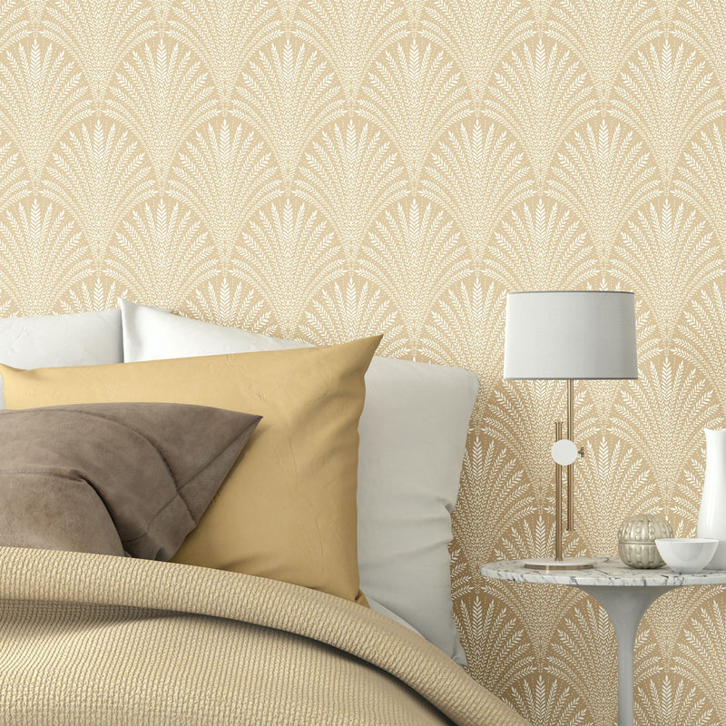 HWA1032W Leaf Fan Gold Wallpaper by Hoopla Walls