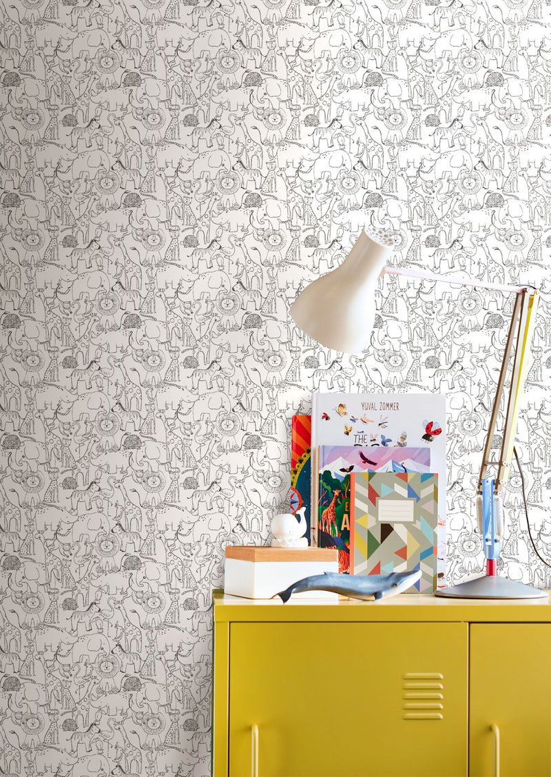 HWA1275W Animal Doodle Chalkboard Wallpaper by Hoopla Walls